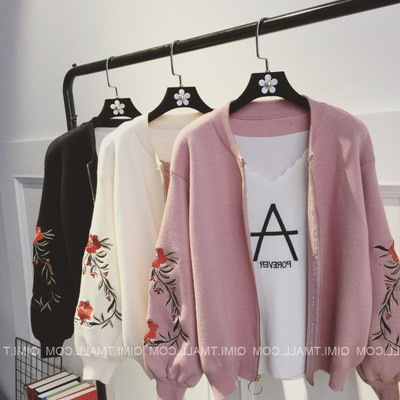 灯笼袖毛衣女开衫2017新款潮春装短款针织衫韩版百搭宽松学生上衣